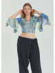 Tied Spanish Sleeve Blue Plus Size Blouse 4624